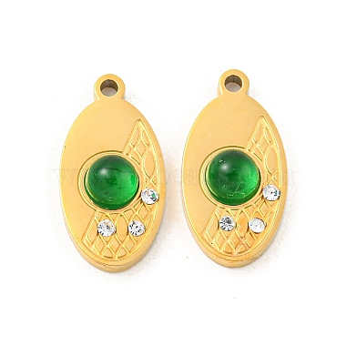 Golden Green Oval Stainless Steel+Rhinestone Pendants