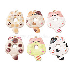 Printed Alloy Pendants, Cat Shape Charms, Light Gold, Mixed Color, 25x18.5x2.5mm, Hole: 1.6mm(FIND-G106-01G)