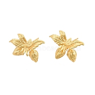 Brass Stud Earring Findings, for Half Drilled Beads, Strawberry with Leaf, Nickel Free, Matte Gold Color, 20x12mm, Pin: 0.7mm(EJEW-G321-10MG)