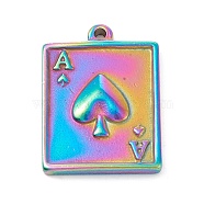 Ion Plating(IP) 304 Stainless Steel Pendants, The Ace of Spades, Rainbow Color, 22x16x3mm, Hole: 1.4mm(STAS-P279-22M)