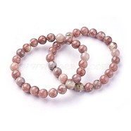 Natural Plum Blossom Jade Beads Stretch Bracelets, Round, 2 inch~2-1/8 inch(5.2~5.5cm), Beads: 8~9mm(BJEW-F380-01-B08)
