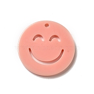 Opaque Acrylic Pendants, Flat Round with Smiling Face, Light Salmon, 19.5x2mm, Hole: 1.4mm(OACR-B008-A06)