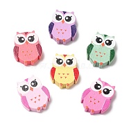 Spray Painted Natural Wood Beads, Owl, Mixed Color, 21x16.5x5mm, Hole: 2mm, about 714pcs/500g(WOOD-M008-04)