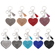 9pcs 9 style Valentine's Day Full Resin Rhinestone Pendant Keychain, with Alloy Findings and Tassel, Heart, Mixed Color, 13.5~15cm, 1pc/style(KEYC-CP0001-10)