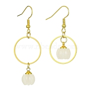 Natural White Jade Pumpkin with Ring Dangle Earrings, Iron Asymmetrical Earrings, 40~55.5x20mm(EJEW-JE05509-02)
