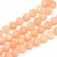 Natural White Jade Bead Strands, Dyed, Frosted, Round, Light Salmon, 8~9mm, Hole: 1mm, about 46~48pcs/strand, 14.9 inch(X-G-R297-8mm-44)
