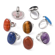 Great Valentines Gifts Natural & Synthetic Mixed Stone Rings, with Platinum Brass Findings, Oval, Adjustable, Mixed Color, 18mm(RJEW-C094-M)