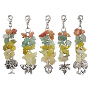 Alloy Charms & Natural Gemstone Chips Beaded Pendant Decoration, with Brass Lobster Claw Clasps, Mixed Shapes, 65~72mm(HJEW-JM01208)