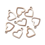 Ion Plating(IP) 304 Stainless Steel Open Pendants,, Heart, Hollow, Rose Gold, 10x14x0.8mm, Hole: 1.4mm(STAS-F187-03RG)