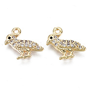 Brass Micro Pave Clear Cubic Zirconia Charms, Nickel Free, Bird, Real 18K Gold Plated, 11x12x2mm, Hole: 1.2mm(KK-T056-55G-NF)