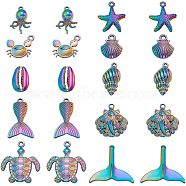 20Pcs 10 Style Alloy Pendants, Tortoise & Shell & Crab, Rainbow Color, 17~34x12.5~32x2.5~8mm, Hole: 1.5~5mm, 2pcs/style(FIND-CA0005-81)