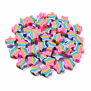 200Pcs Handmade Polymer Clay Beads, Star with Stripe Pattern, Colorful, 9.5x9.5x4.5mm, Hole: 1.4mm(CLAY-CJ0001-70)