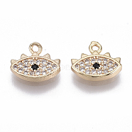 Brass Micro Cubic Zirconia Charms, Nickel Free, Real 18K Gold Plated, Eye, Black & Clear, 10x10x2mm, Hole: 1mm(KK-N231-14-NF)