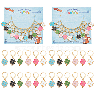 Alloy Enamel Clover Pendant Locking Stitch Markers, 304 Stainless Steel Clasps Stitch Marker, Mixed Color, 3.4cm, 6 color, 2pcs/color, 12pcs/set(HJEW-AB00082)
