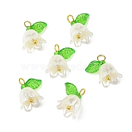 Acrylic Pendants, with Golden Brass Loops, Pearl with Lily of the Valley, White, 13~13.5x10~11.5mm, Hole: 2.5~3mm(OACR-D012-01C)