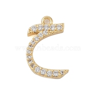 Rack Plating Brass Micro Pave Clear Cubic Zirconia Pendants, Long-Lasting Plated, Lead Free & Cadmium Free, Arabic Alphabet, Real 18K Gold Plated, 17x10.5x2mm, Hole: 1.2mm(KK-A224-03I-G)