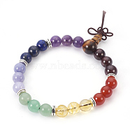 Natural Mixed Stone Stretch Bracelets, with Metal Findings and Burlap Packing, Round, 2-1/8 inch(5.5cm)(BJEW-JB03907-02)