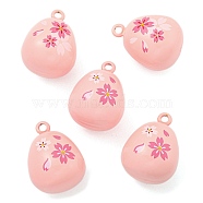 Cherry Bell Brass Pendants, Pink, 27.5x20.5x19mm, Hole: 2.8mm(KK-U004-01)