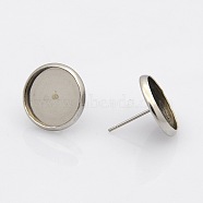 304 Stainless Steel Flat Round Stud Earring Settings, Stainless Steel Color, Tray: 6mm, 8mm, Pin: 0.7mm(STAS-N019-21-9mm)