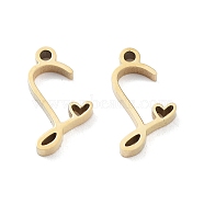 304 Stainless Steel Charms, Laser Cut, Real 14K Gold Plated, Letter S, 11.5x6x1.5mm, Hole: 1mm(X-STAS-M327-02G-S)