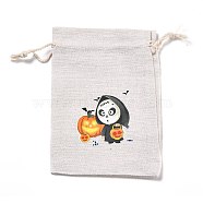 Halloween Cotton Cloth Storage Pouches, Rectangle Drawstring Bags, for Candy Gift Bags, Skull Pattern, 13.8x10x0.1cm(ABAG-M004-01P)
