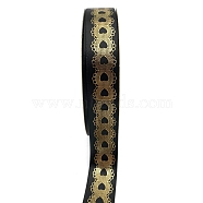48 Yards Gold Stamping Polyester Ribbon, Heart Printed Ribbon for Gift Wrapping, Party Decorations, Black, 1 inch(25mm)(PW-WG12686-05)