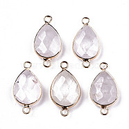 Natural Quartz Links Connectors, with Light Gold Tone Brass Findings, Faceted Teardrop, 27x14x6mm, Hole: 2mm(G-T131-49L)