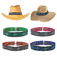 Ethnic Style Embroidery Polyester Ultra Wide Thick Flat Adjustable Hat Band, with Elastic Nylon Cord, for Cowboy Hat, Bend Brim Fedora Hat, Straw Hat Decoration, Mixed Color, 390x33x0.4mm, 4 colors, 1pc/color, 4pcs/box(DIY-AB00005)