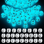 104 Pcs Luminous Cube Silicone Beads Letter Square Dice Alphabet Beads with 2mm Hole Spacer Loose Letter Beads for Bracelet Necklace Jewelry Making, White, 12mm, Hole: 2mm(JX439A)