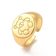 Rack Plating Brass Bear Open Cuff Rings, Wide Band Ring for Women, Long-Lasting Plated, Cadmium Free & Lead Free, Real 18K Gold Plated, US Size 8, Inner Diameter: 18.1mm, 3~15mm(RJEW-C050-04G)