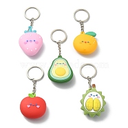 Fruit Theme PVC Pendants Keychain, with Iron Split Key Rings, Apple/Orange/Durian/Avocado/Strawberry, Mixed Color, 9.8~10.9cm(KEYC-JKC00510)