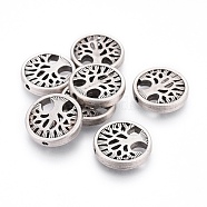 Alloy Beads, Flat Round with Tree of Life, Lead Free & Nickel Free & Cadmium Free, Thailand Sterling Silver Plated, 18x4mm, Hole: 1.5mm(X-TIBEB-Q067-26TAS-NR)