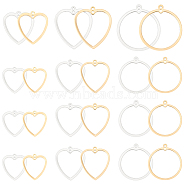 24Pcs 6 Style Brass Pendants, Long-Lasting Plated, Flat Round & Heart, Golden & Silver, 21~28x19~25x1mm, Hole: 1.4mm, 4pcs/style(KK-BC0009-48)