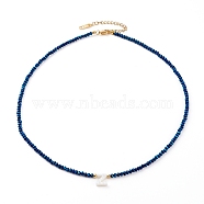 (Jewelry Parties Factory Sale)Natural Shell Letter Pendant Necklaces, Initial Necklaces, with Faceted Electroplate Glass Beads and 304 Stainless Steel Beads, Golden, Blue, Letter.Z, 17.83 inch(45.3cm)(NJEW-JN03304-05)