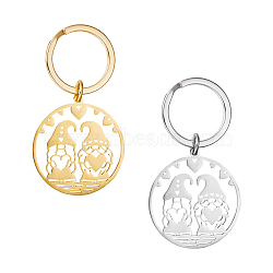 Unicraftale 2Pcs 2 Colors Heart Gnome 304 Stainless Steel Pendant Keychain, for Keychain, Purse, Backpack Ornament, Golden & Stainless Steel Color, 6.2cm, 1pc/color(KEYC-UN0001-14)