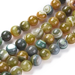 Natural Striped Agate/Banded Agate Beads Strands, Dyed & Heated, Round, Olive, 8mm, Hole: 1.2mm, about 47pcs/strand, 14.96 inch(38cm)(G-G582-8mm-44)