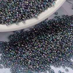 MIYUKI Round Rocailles Beads, Japanese Seed Beads, (RR2444) Transparent Blue Gray Rainbow Gold Luster, 15/0, 1.5mm, Hole: 0.7mm, about 5555pcs/bottle, 10g/bottle(SEED-JP0010-RR2444)