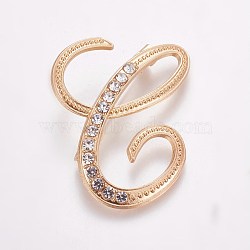 Alloy Brooches, with Rhinestone, Letter, Letter.C, Golden, 44x34x2.5mm, Pin: 1mm(JEWB-WH0005-01C-G)