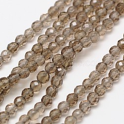 Natural Smoky Quartz Beads Strands, Dyed, Faceted Round, 3mm, Hole: 0.8mm, about 136pcs/strand, 16 inch(X-G-A129-3mm-F02)