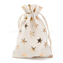 Christmas Theme Cotton Fabric Cloth Bag, Drawstring Bags, for Christmas Party Snack Gift Ornaments, Star Pattern, 14x10cm(X-ABAG-H104-B01)