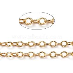 Brass Textured Cable Chains, Soldered, with Spool, Oval, Long-Lasting Plated, Real 18K Gold Plated, 2.5x3.5x0.4mm, about 16.4 Feet(5m)/roll(CHC-G005-01G)