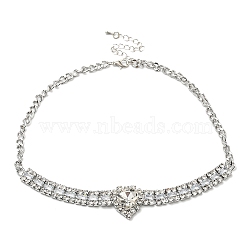 Heart Crystal Rhinestone Bib Necklaces, Fashion Alloy Bib Necklaces, Platinum, 16.14 inch(41cm)(NJEW-L176-05P)