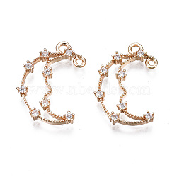 Brass Micro Pave Clear Cubic Zirconia Links Connectors, Long-Lasting Plated, Cadmium Free & Lead Free, Moon, Light Gold, 20~21x13.5x2mm, Hole: 1~1.6mm(X-KK-S359-149-RS)