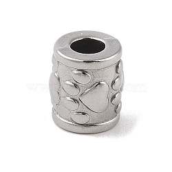 304 Stainless Steel Beads, Column with Paw Print, Stainless Steel Color, 10x8mm, Hole: 4mm(STAS-Z058-03P-03)
