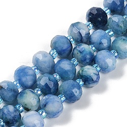 Natural Dyed White Jade Beads Strands, Faceted, Rondelle, with Seed Beads, Dodger Blue, 7.5~8x6.5mm, Hole: 1.4mm, about 45~46pcs/strand, 15.75''(40cm)(G-H057-A22-03)