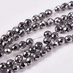 Electroplate Non-magnetic Synthetic Hematite Beads Strands, Faceted, Round, Grade AAAA, Platinum Plated, 3mm, Hole: 1mm, about 127pcs/strand, 16 inch(X-G-J169B-3mm-02)