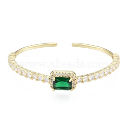 Cubic Zirconia Rectangle Open Cuff Bangle, Real 18K Gold Plated Brass Jewelry for Women, Green, Inner Diameter: 1-3/4x2-1/4 inch(4.6x5.6cm)(BJEW-G651-05G-02)