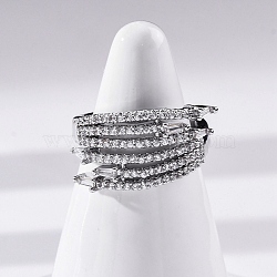 Brass Micro Pave Clear Cubic Zirconia Finger Rings, Multilayer Rings for Women, Platinum, 11.5mm,US Size 6(16.5mm)(RJEW-S398-01P)