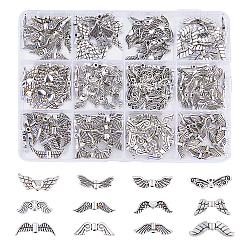 180Pcs 12 Styles Tibetan Style Alloy Beads, Wing, Antique Silver, 7~23x6.5~23x2~3mm, Hole: 1~1.5mm, about 15pcs/style(FIND-DC0005-23)