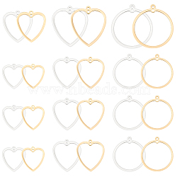 24Pcs 6 Style Brass Pendants, Long-Lasting Plated, Flat Round & Heart, Golden & Silver, 21~28x19~25x1mm, Hole: 1.4mm, 4pcs/style(KK-BC0009-48)